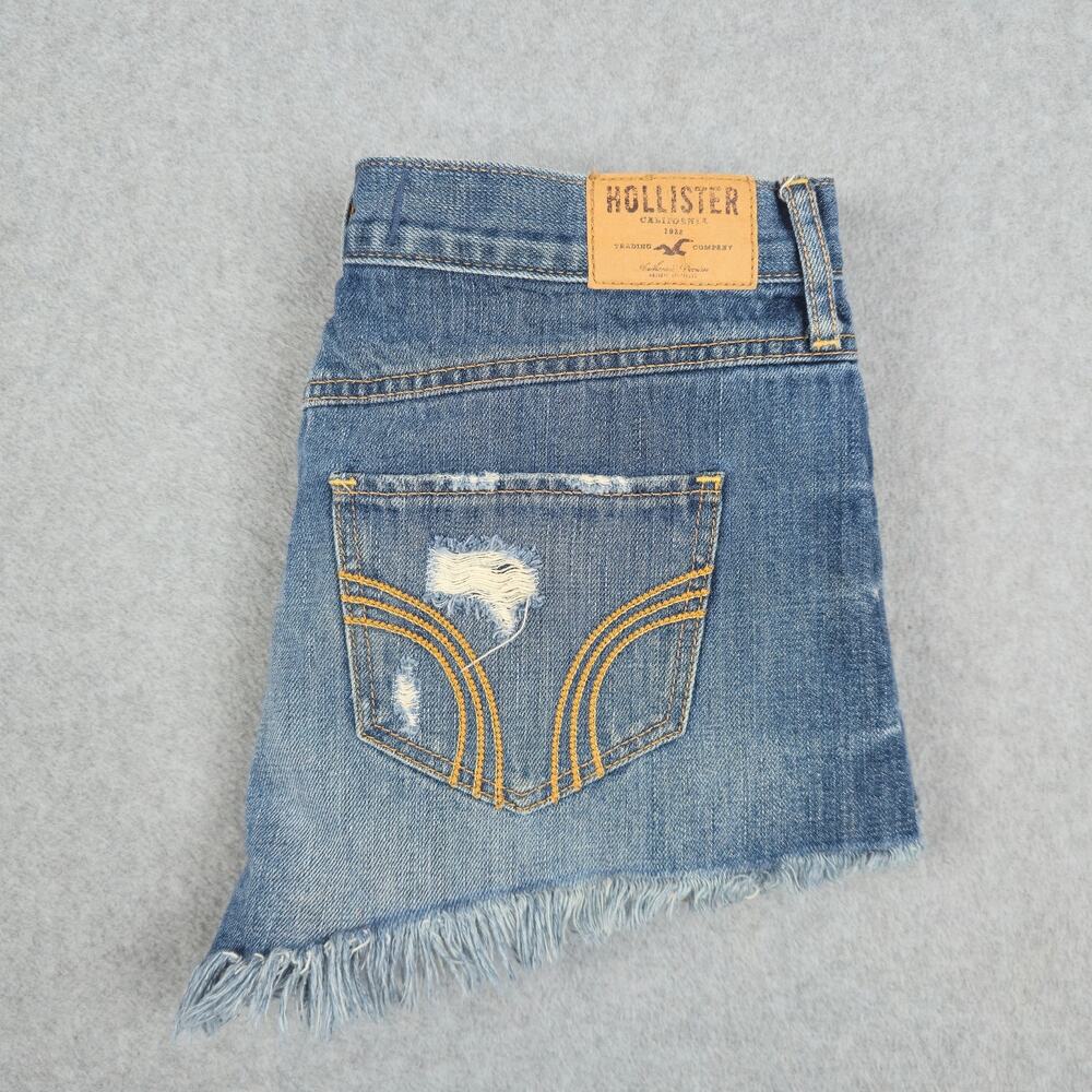 Hollister 5/27 Heavily Distressed Denim Shorts Raw Fringed Hem 1.5" inseam